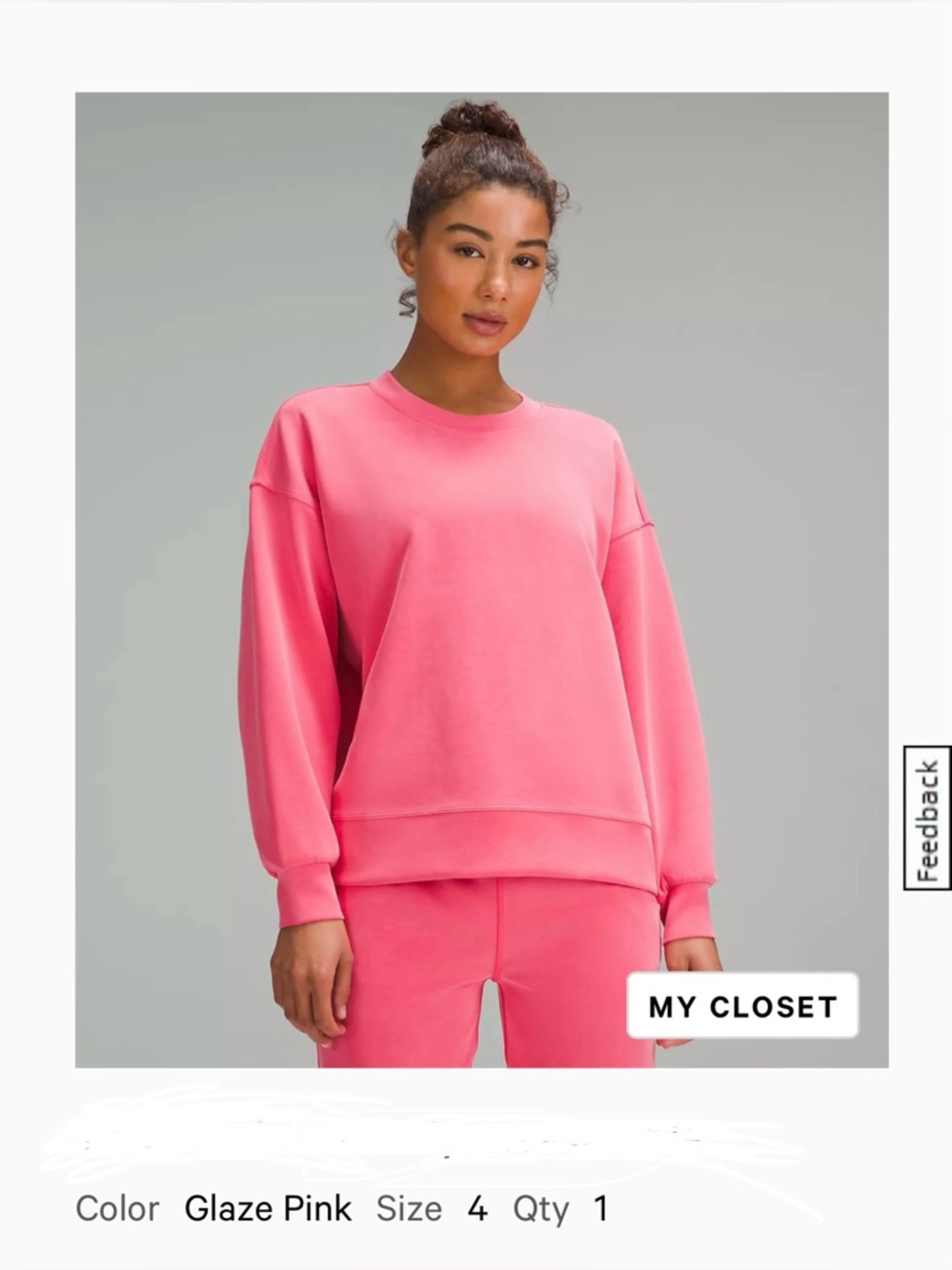 lululemon athletica glaze pink softstream perfectly oversized crewneck